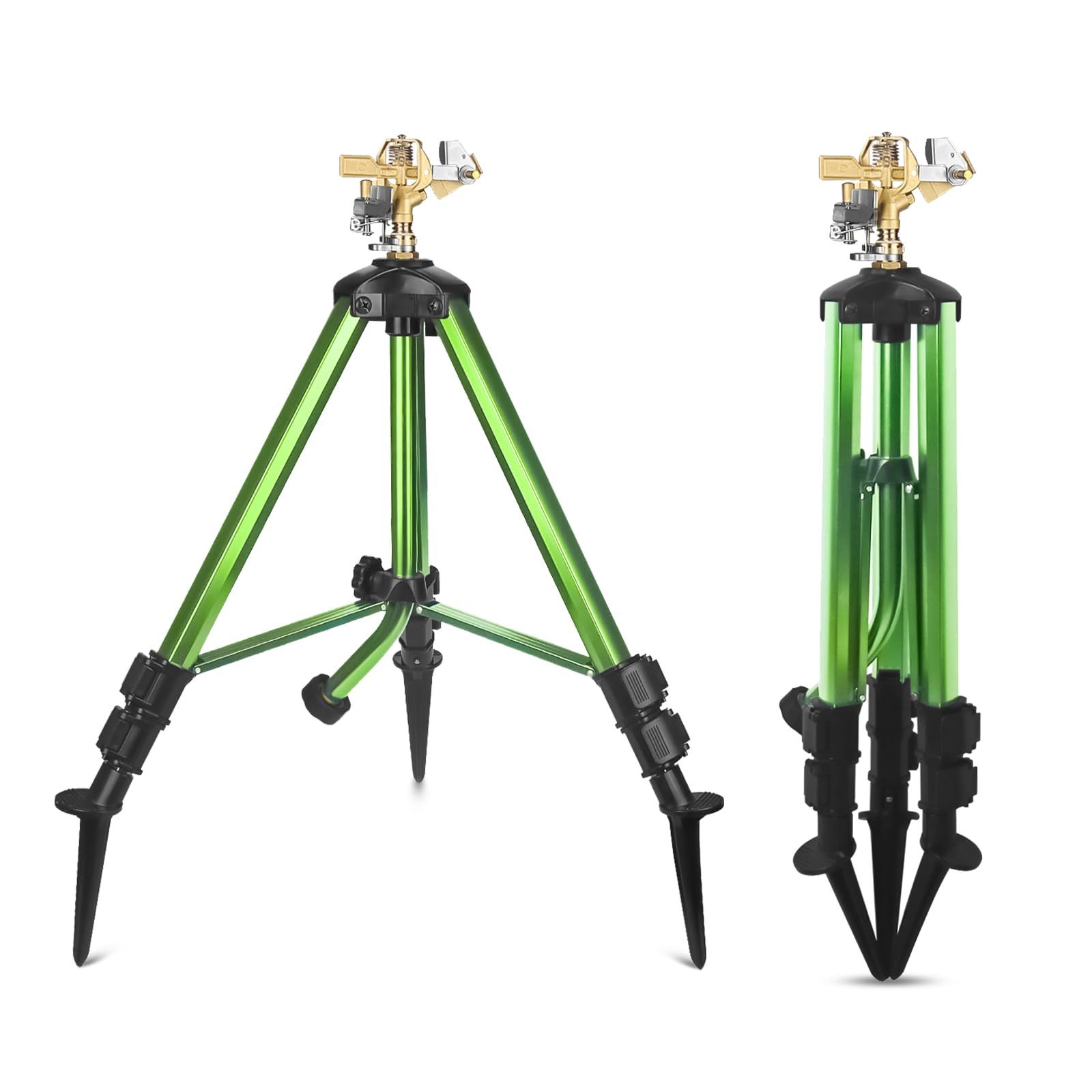 新品 三脚ベースのインパクトスプリンクラー ヘビーデューティ芝生スプリンクラー 360 度大面積灌漑真鍮スプリンクラーノズルと亜鉛合金 3/4 インチコネクタ延長脚フリップロック散水用