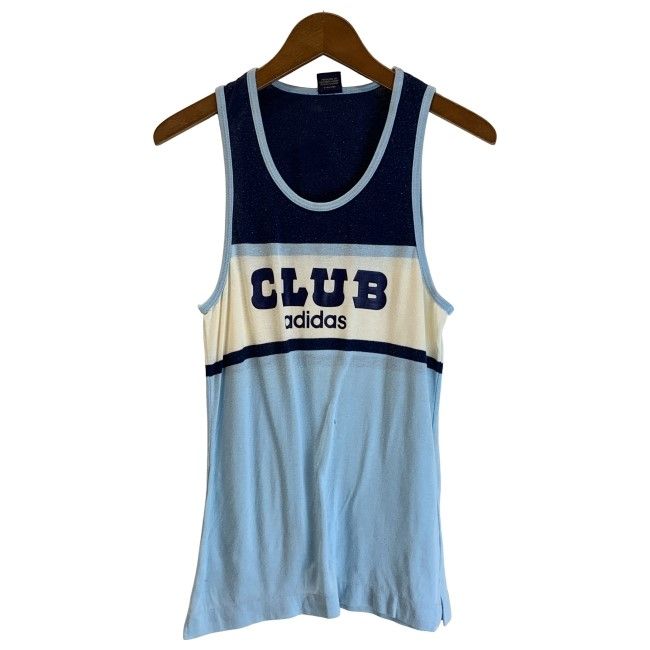 【中古】　adidas　タンクトップ　80s vintage　80年代　OLD　ノースリーブ　トップス　ブランドロゴ　プリント　デサント製　日本製　スポーツ　古着　/2000