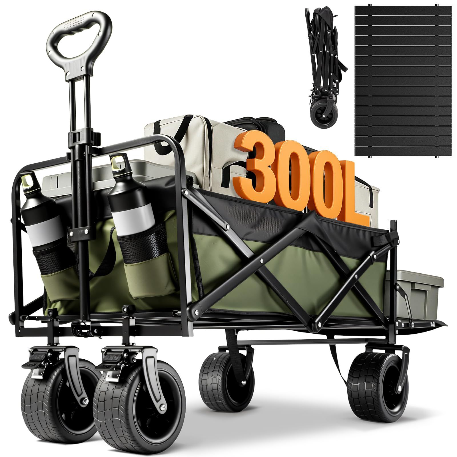 新品 Aasnsn キャリーワゴン 【300L大容量 長物対応 後部展開可 耐荷重250kg】 キャリーカート ボトルポケット付き アウトドアワゴン キャンプ 折りたたみ ワンタッチ収束式 軽量 静音 キャンプ・引越し・BBQ・買い物・釣り・ゴミ出し・運動会