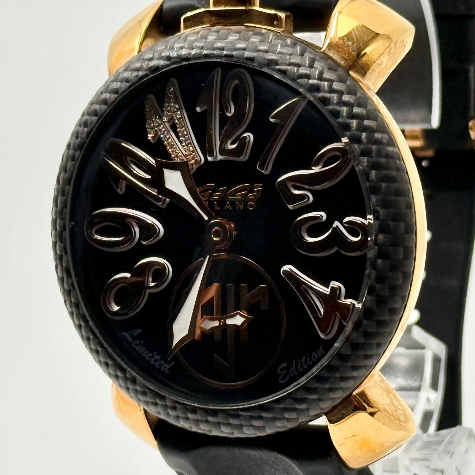Gaga Milano ガガ・ミラノ マヌアーレ 174/500 ブラック 手巻き メンズ 腕時計 稼働品
