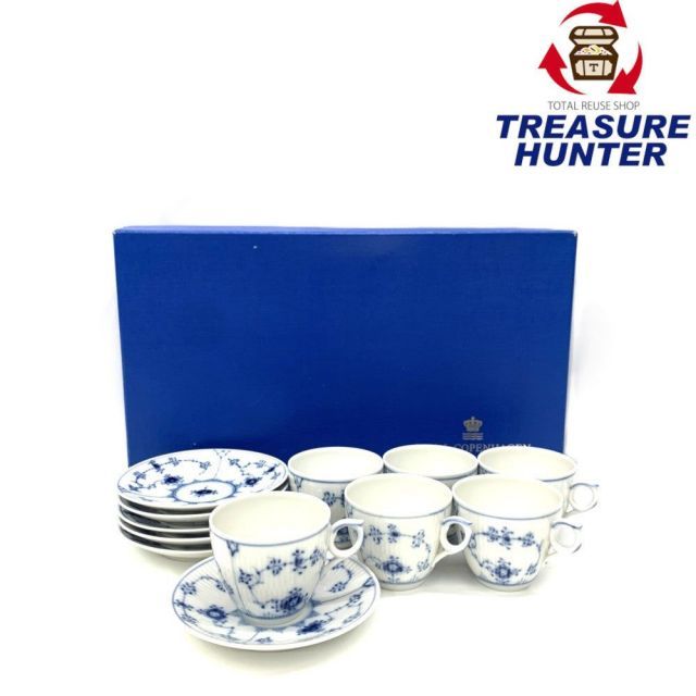 Royal Copenhagen(ロイヤルコペンハーゲン) ブルーフルーテッド カップ＆ソーサー ×6客 未使用訳あり品 【106060437008】