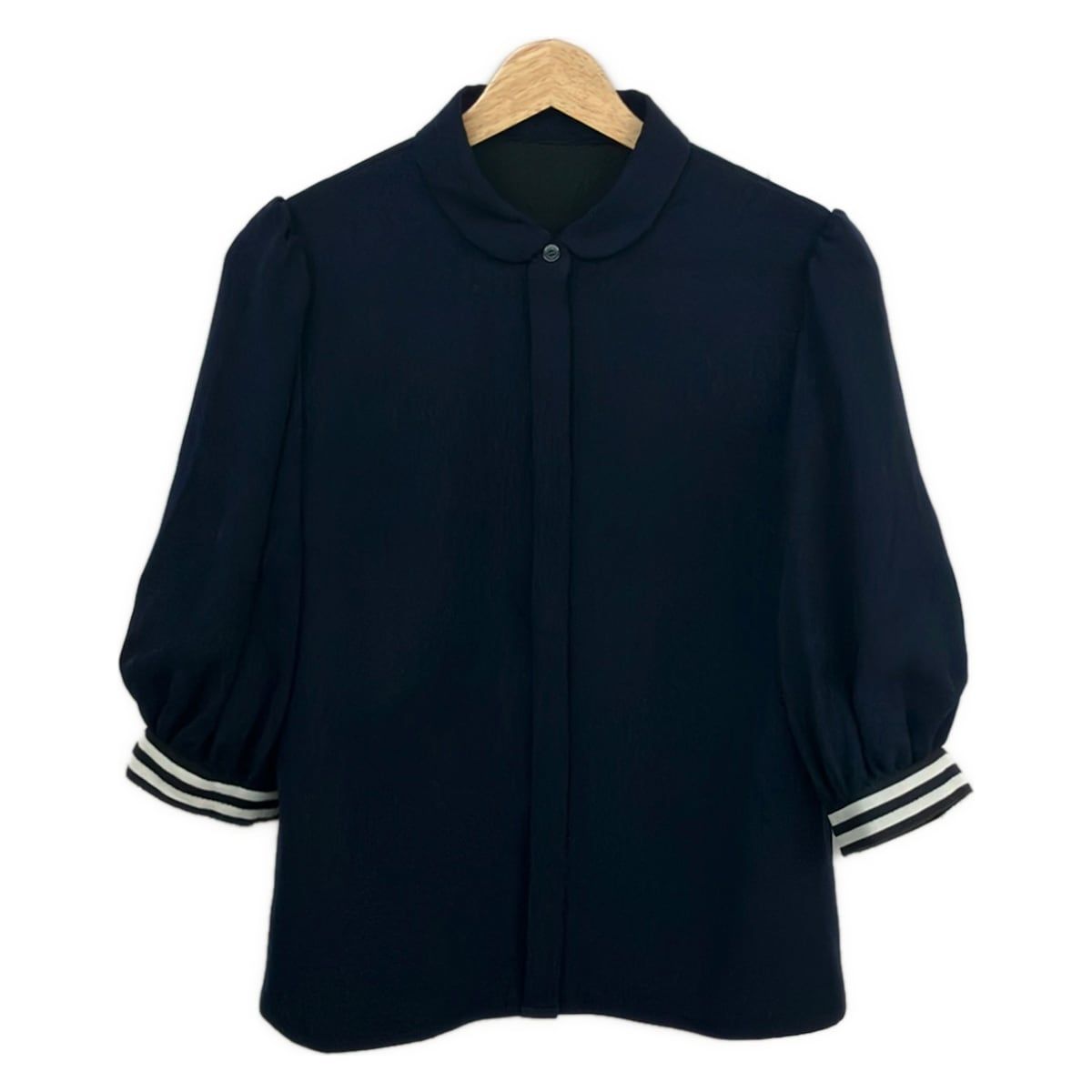BORDERS at BALCONY(ボーダーズアットバルコニー) 七分袖シャツブラウス サイズ38 M レディース美品 - ダークネイビー×白
