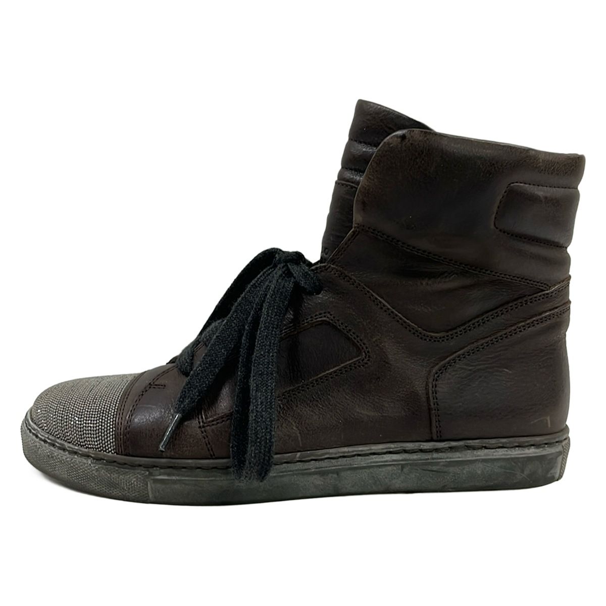 BRUNELLO CUCINELLI(ブルネロクチネリ) ショートブーツ 36 1/2 レディース - ダークブラウン×シルバー レザー