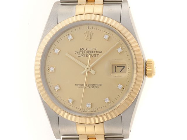 ROLEX ロレックス デイトジャスト36 16013G 腕時計 ステンレススチール/K18イエローゴールド K18YG トリチウム 10Pダイヤモンドシャンパン文字盤 自動巻き メンズ【中古】472