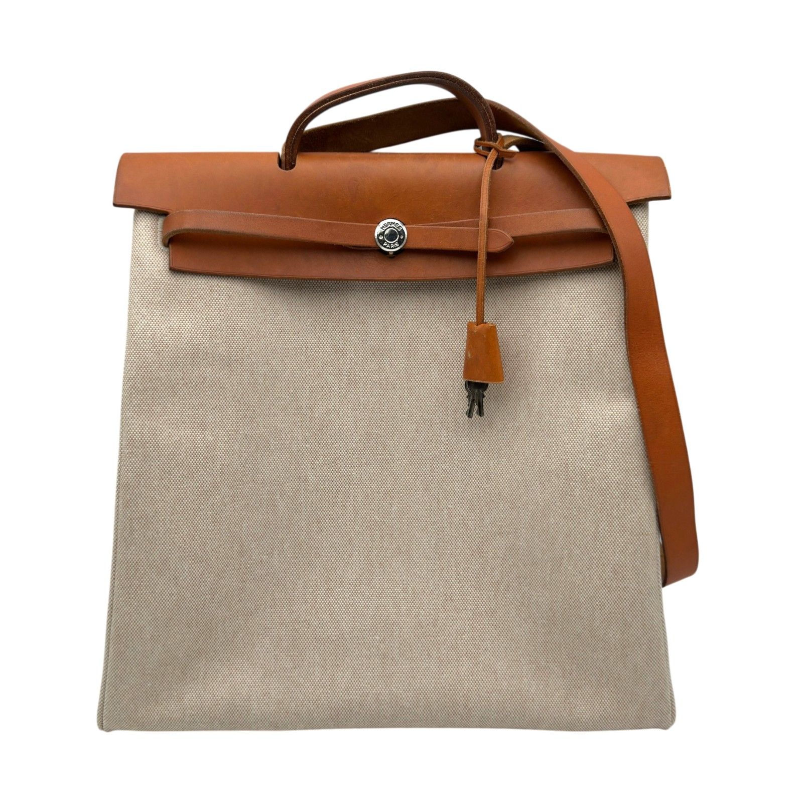 エルメス HERMES エールバッグMM □C刻 ベージュ/ゴールド ゴールド金具 トワル・レザー メンズ ショルダーバッグ