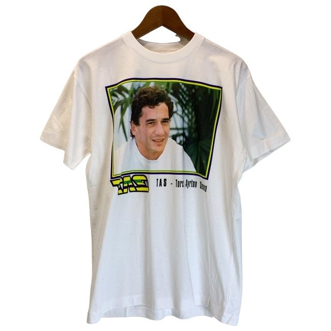 【中古】　Tシャツ　90s vintage　90年代　OLD　半袖　トップス　クルーネック　アイルトン・セナ　レーシングドライバー　プリント　古着　/1953
