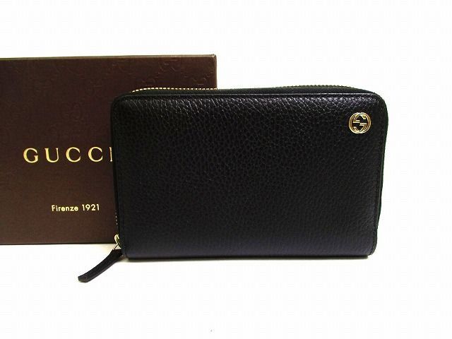 グッチ GUCCI インターロッキングG レザー ラウンドファスナー 2つ折り 財布 コンパクトウォレット メンズ レディース 【未使用保管品】