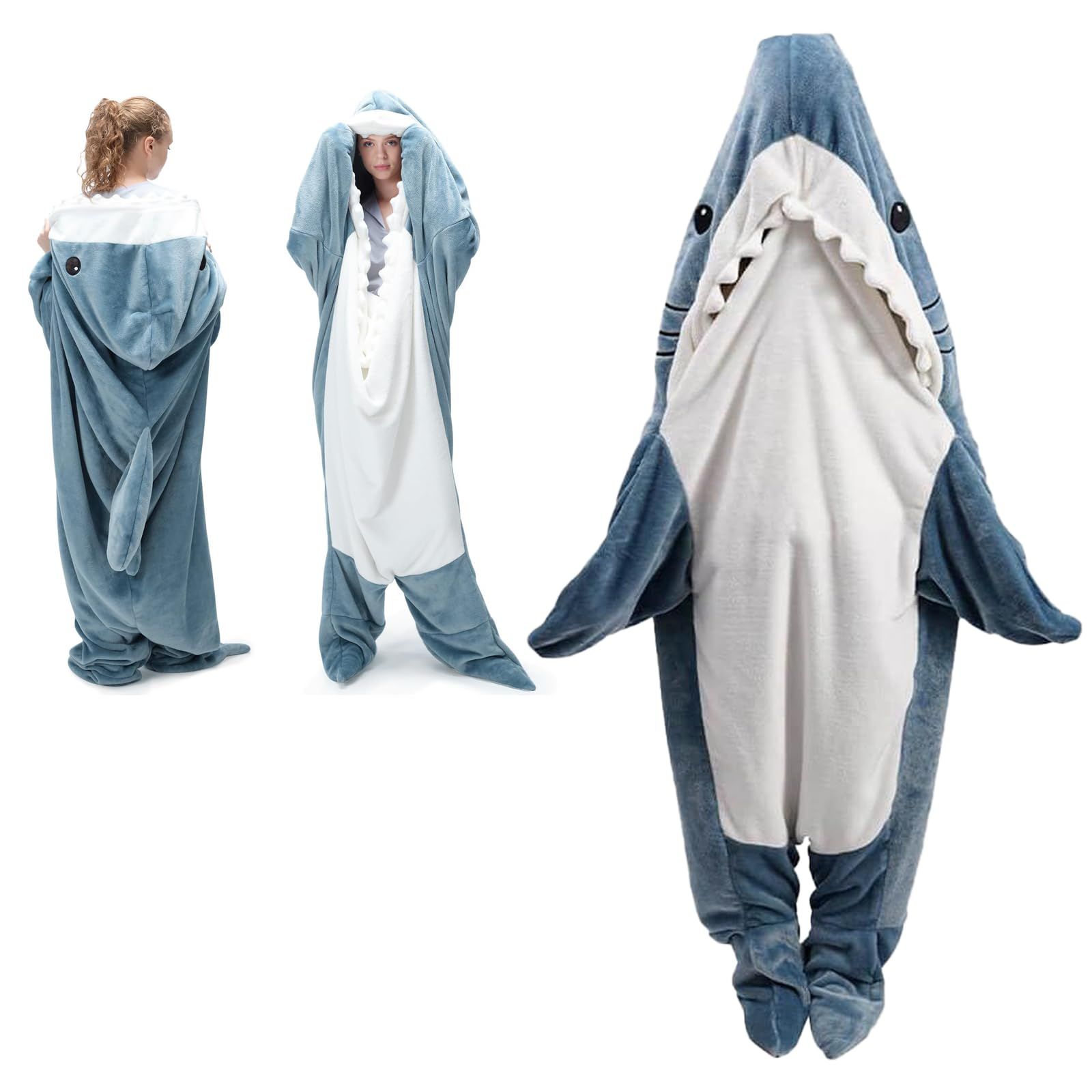 新品 [GUUBX] シャークブランケット 着る毛布 サメ寝袋 大人用 鮫 着ぐるみ フランネル製 おしゃれ ふわふわ 可愛い 防寒グッズ お昼寝毛布 のアニマルデザイン パジャマやコスチュームにも最適(ブルーM)