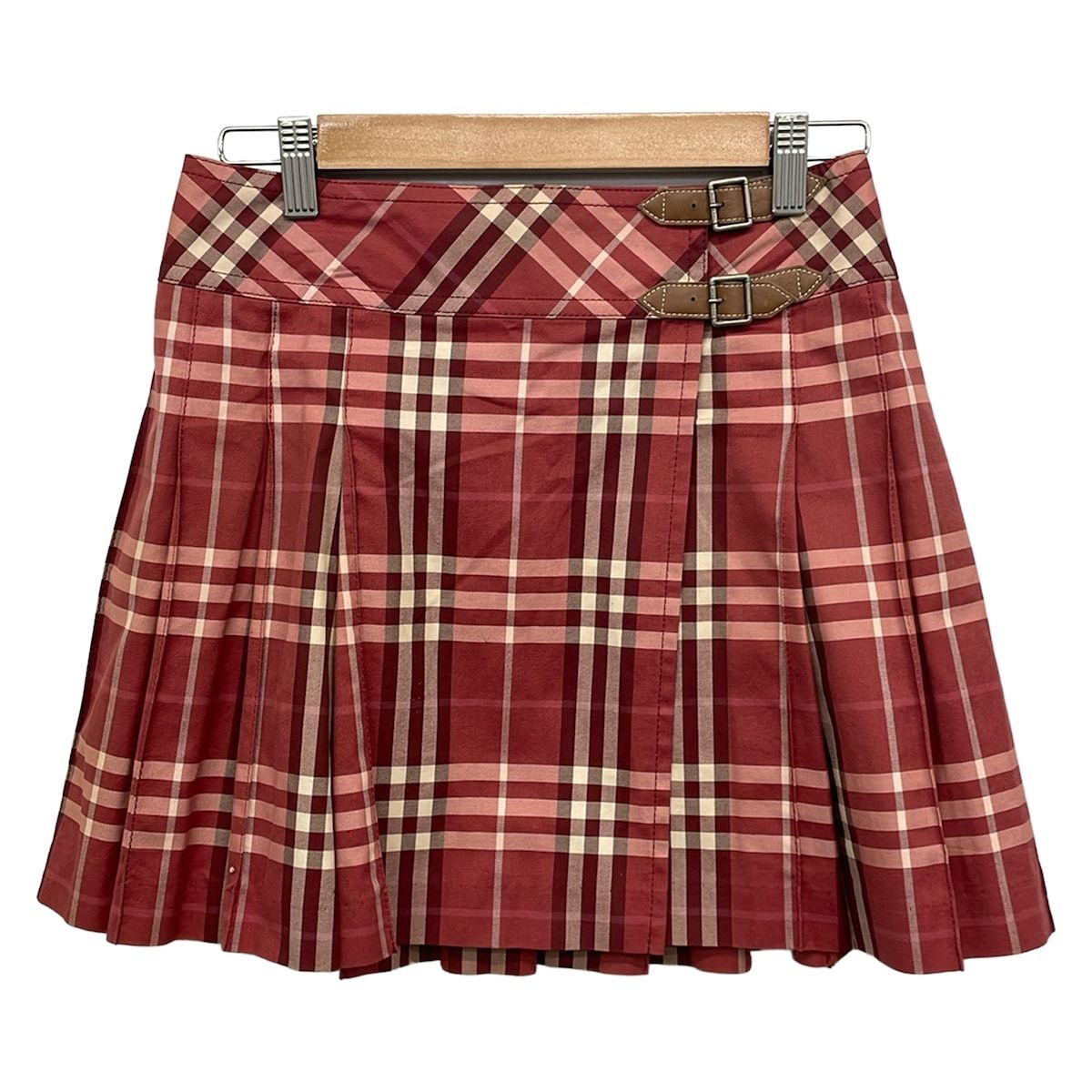 Burberry Blue Label(バーバリーブルーレーベル) 巻きスカート サイズ36 S レディース - ピンク×ボルドー×アイボリー ミニ/チェック柄
