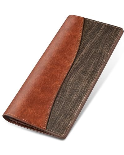 財布 メンズ 長財布 薄い 革 プエブロレザー 二つ折り サイフ 小銭入れ コンパクト 18cm お札入れ 長さいふ 薄型 木目調レザー 紳士用 おしゃれ 人気 ギフト (赤茶色)ｍａ