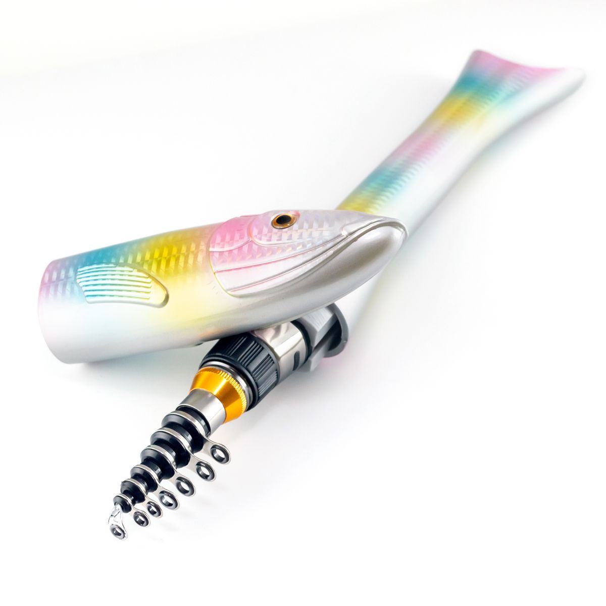 魚型つり竿＆スピニングリールセット 3号糸付 コンパクトロッド 振出竿 