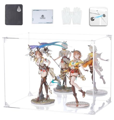 COOLTAKU フィギュアケース アクリル UVカット クリア台座 背面ミラー マグネット式 磁石付き 前扉 積み重ね強化 コレクションケース より堅固 組み立て式 アクリルケース ディスプレイケース 防汚れ 手袋 クリーニング クロス付き 9c381a74