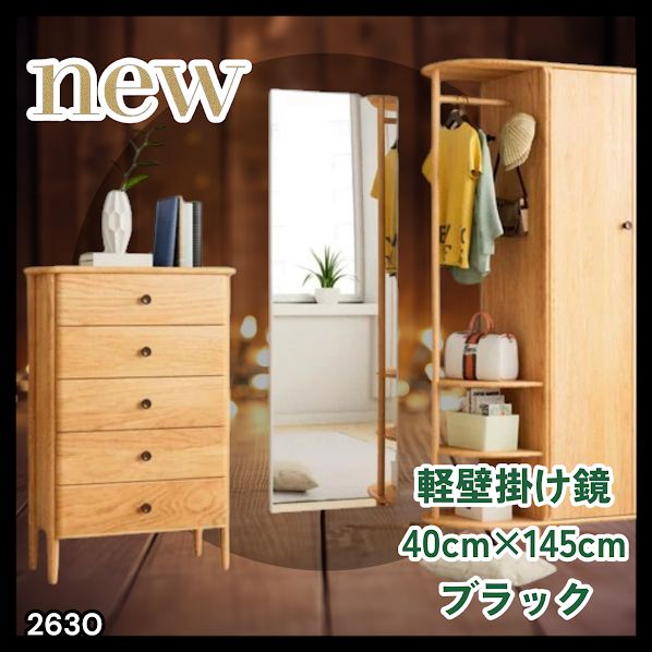 #2630 軽量 壁掛け 割れない鏡 幅40cm×高さ145cm ブラック フィルム ミラー 鏡 全身鏡 姿見 ダンス 練習 大きい 安全 防災 地震対策 ※一部地域離島別途配送料有