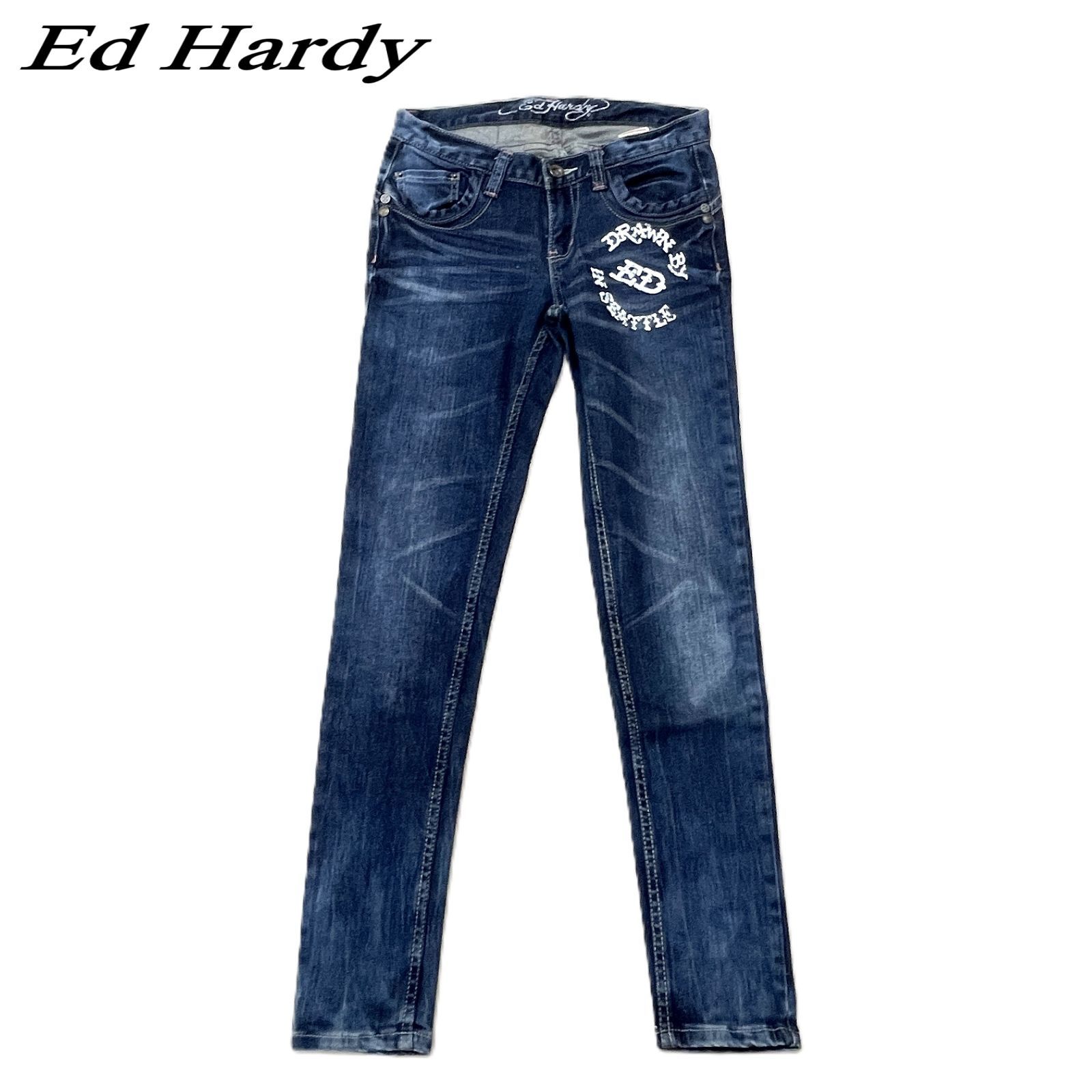Ed Hardy エドハーディー スキニーデニムパンツ 24 スカル 刺繍