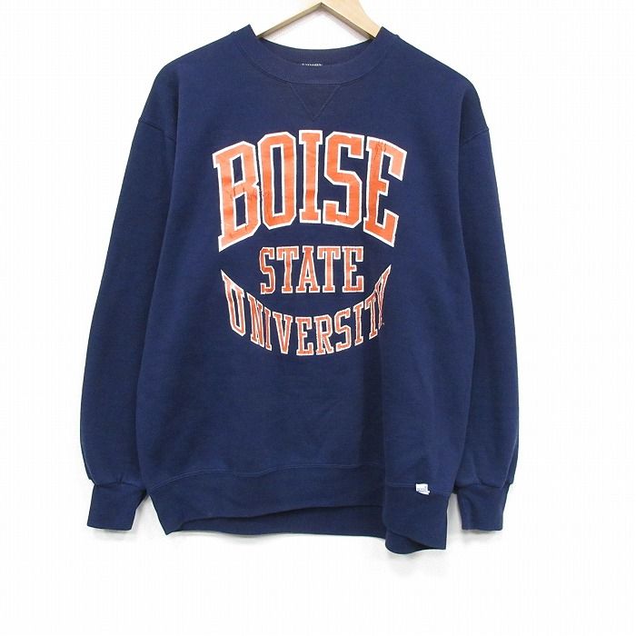 L/古着 ラッセル 長袖 スウェット メンズ 90年代 90s BOISE カレッジ クルーネック USA製 紺 26may02