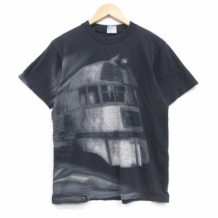 M/古着 All Sport 半袖 ビンテージ Tシャツ メンズ 90年代 90s シルバ―ストリーク 鉄道 コットン クルーネック USA製 黒【spe】 26may02