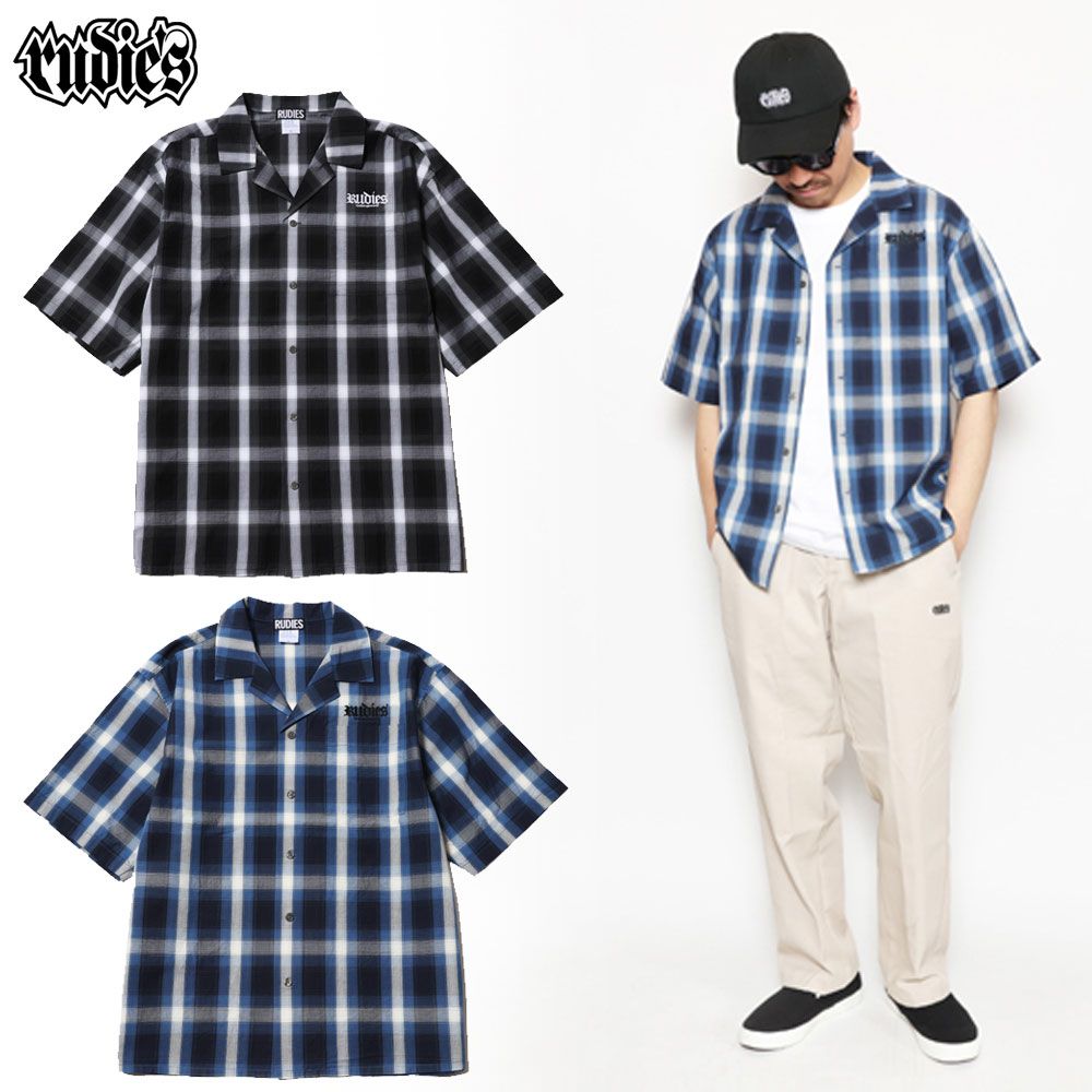 【RUDIE'S/ルーディーズ】チェックシャツ 半袖/HOOK OPEN COLLAR CHECK SHIRTS 86911/86912｜オープンカラーシャツ ストリート スケーター メンズ ファッション