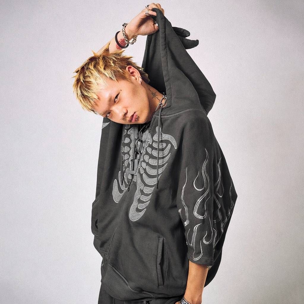 残りわずか☆【GALFY/ガルフィー 骨が見えしドルマン 半袖ZIPパーカー