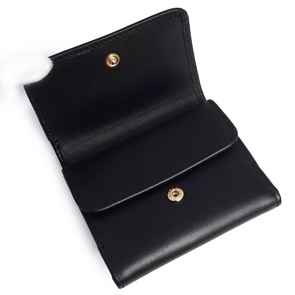 現行◆未使用◆PRADA 1MH043 三つ折り財布 三角プレート 黒 ゴールド プラダ 1MH043 トライアングル 三角ロゴプレート シティカーフ ネロ