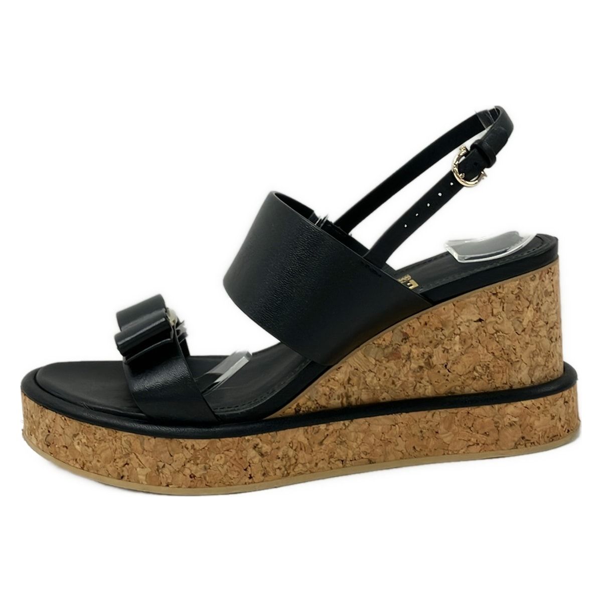 FERRAGAMO/SalvatoreFerragamo(サルバトーレフェラガモ) サンダル 6 1/2 D レディース - 黒 ヴァラ/リボン/ウェッジソール レザー