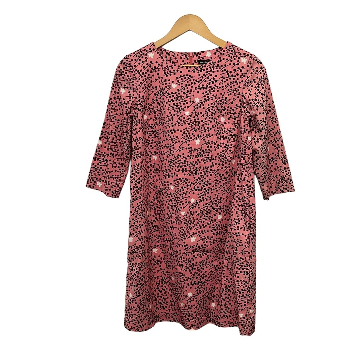 marimekko(マリメッコ) ワンピース サイズ34 S レディース美品 - ピンク×黒×マルチ クルーネック/長袖/ひざ丈