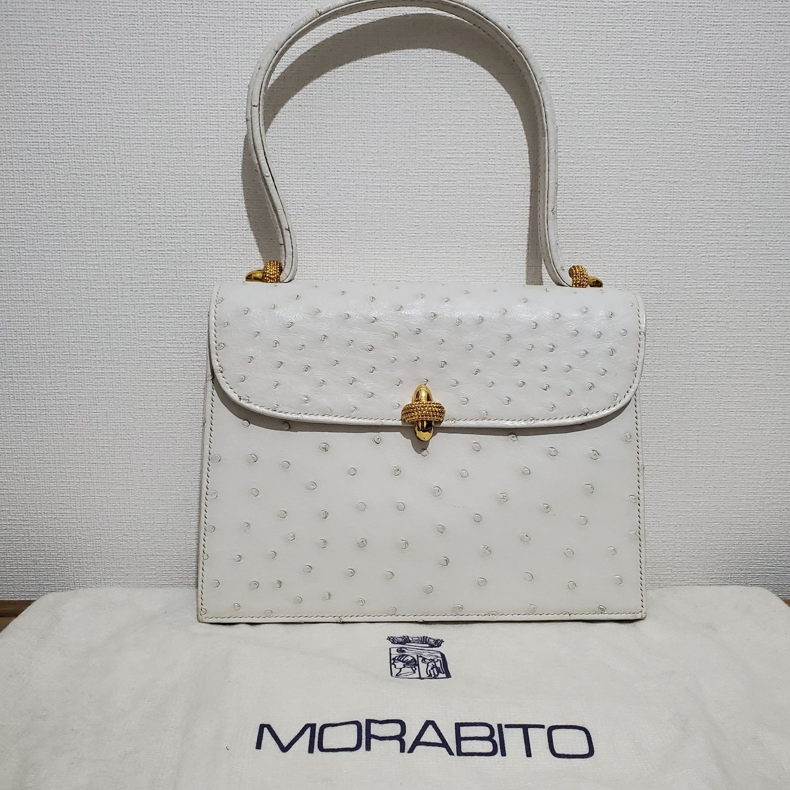 【レア】MORABITO モラビト TRAVIATA トラヴィアータ ホワイト オーストリッチ ハンドバッグ 白
