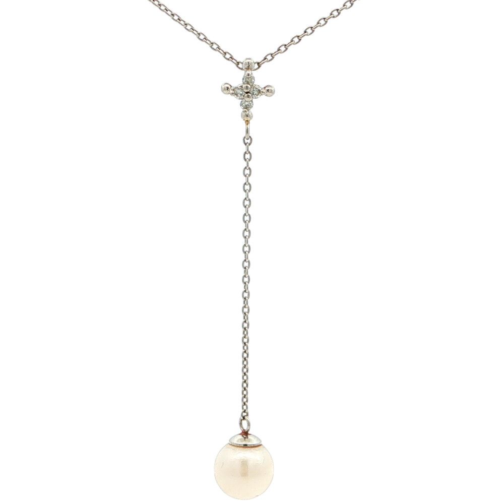0.04ct アコヤ真珠 Japan Pearl 養殖真珠 真珠 パール ネックレス ペンダント Pt850-2.3g プラチナ【♀】【A】【レディース】★■615801【中古】