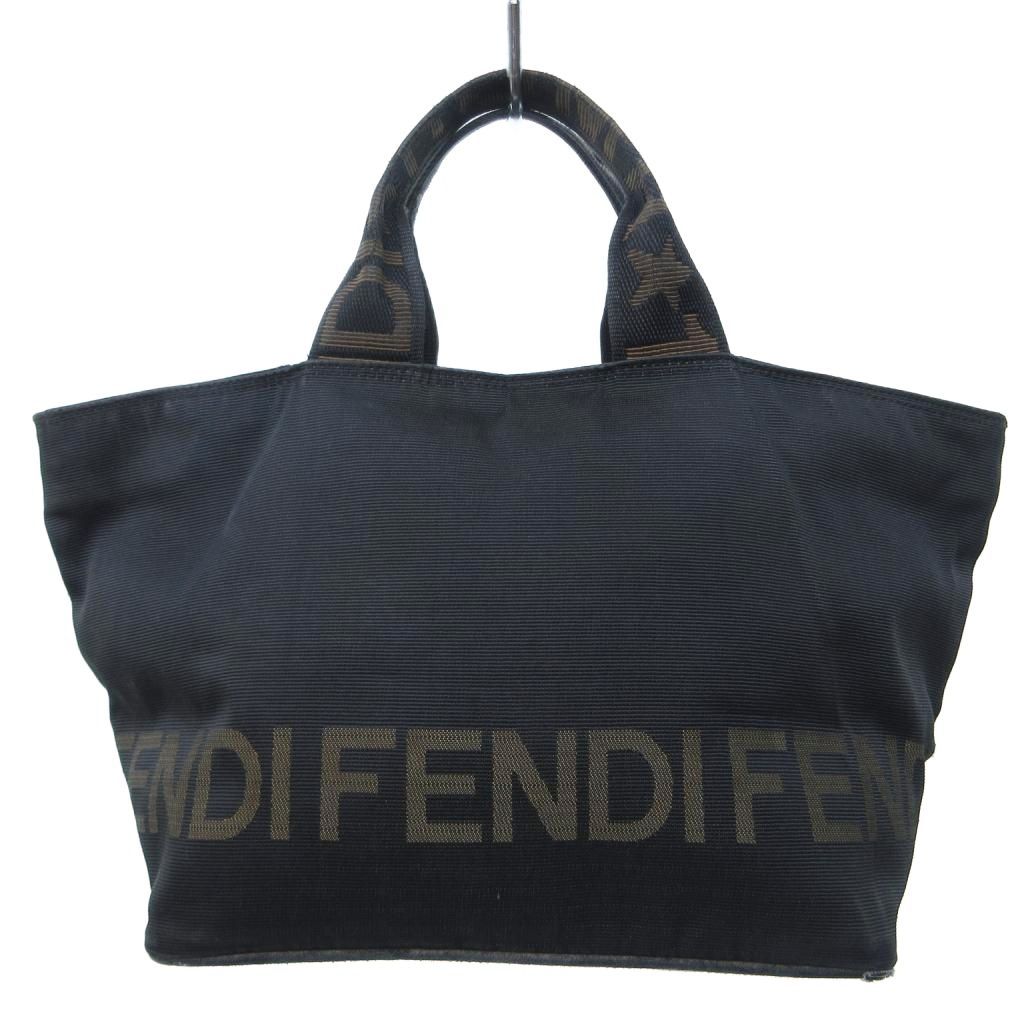 フェンディ FENDI ロゴミニトート ハンドバッグ ナイロン ロゴ刺繍 ジップ開閉 黒 ブラック /HW IBO95 ☆AA★