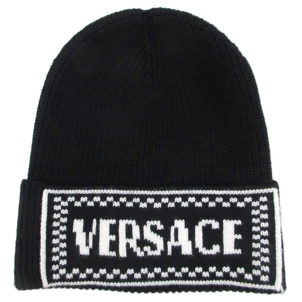 ヴェルサーチ　ニット帽　未使用　新品　ブラック　黒　ベルサーチ ヴェルサーチ ヴェルサーチェ VERSACE タグ付き Macro Logo Virgin