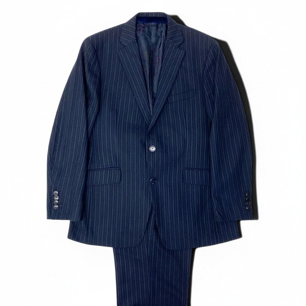 37e28 ETRO エトロ スリーピース セットアップスーツ ストライプ柄 裏地ストライプ柄 サイズ50 ネイビー ウール100％ メンズ 紳士服o07t