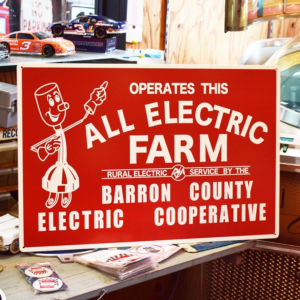 ALL ELECTRIC FARM 木製看板 / ウイリー ワイヤードハンド ウッドサイン アメリカン雑貨 MDF ガレージ
