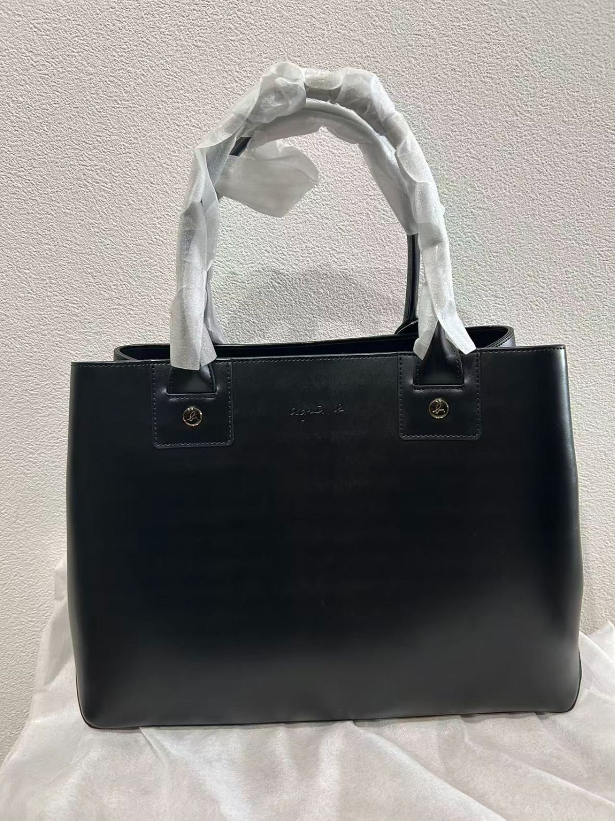 新品未使用品 Agnes b 　アニエスベー ビジネスバッグ ブラック ゴールド金具 A4収納可