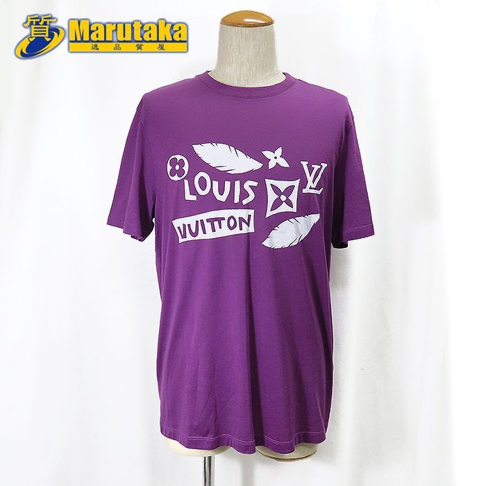 【 ルイヴィトン 】 LOUIS VUITTON ロゴ 半袖 Tシャツ Mサイズ LV デザイン RM131M カットソー パープル 紫 中古 26-33-1 逸品質屋 丸高 甲子園店 送料無料 質屋出品 ブランド古着 衣類 服 海外 カジュアル ファッション