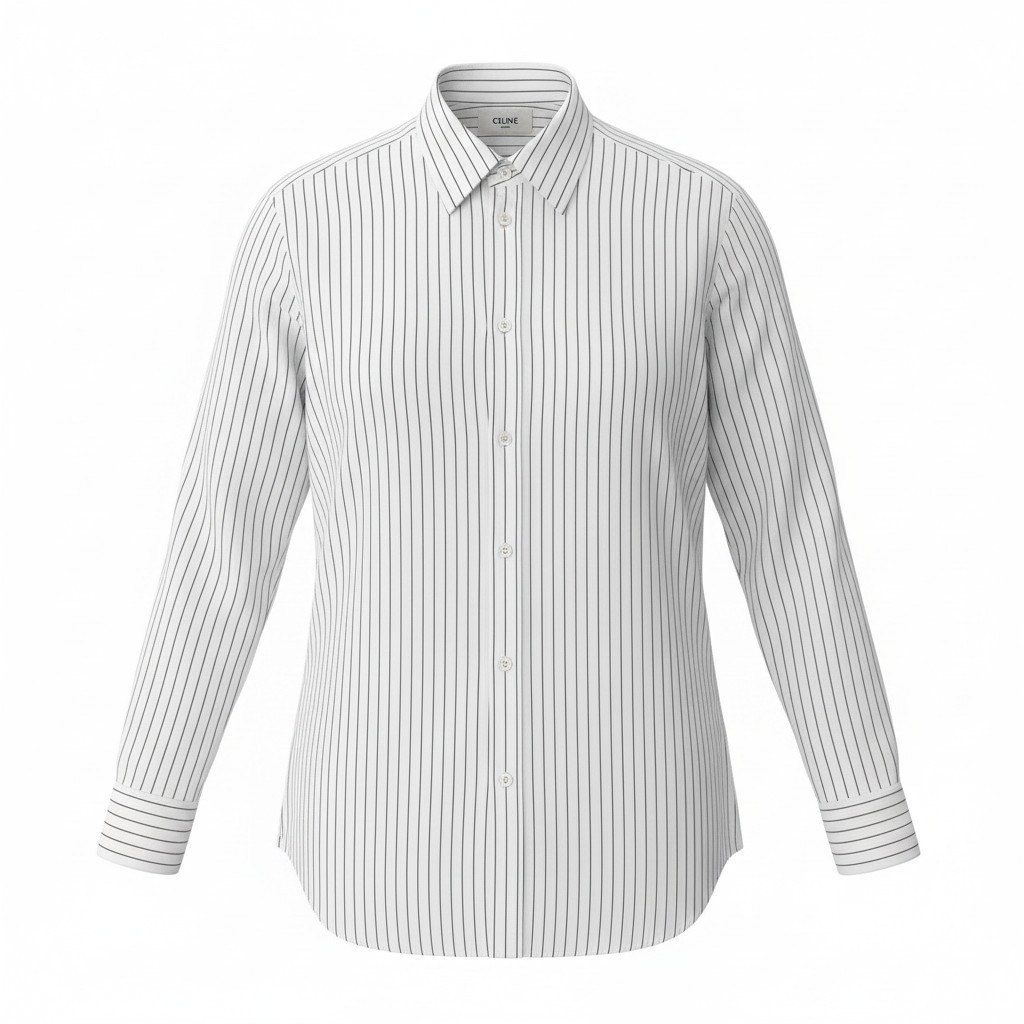 37e28 CELINE セリーヌ Classic Shirt ストライプ コットンポプリン 長袖シャツ 2CO28023F ホワイト コットン100％ メンズ 紳士服o07t