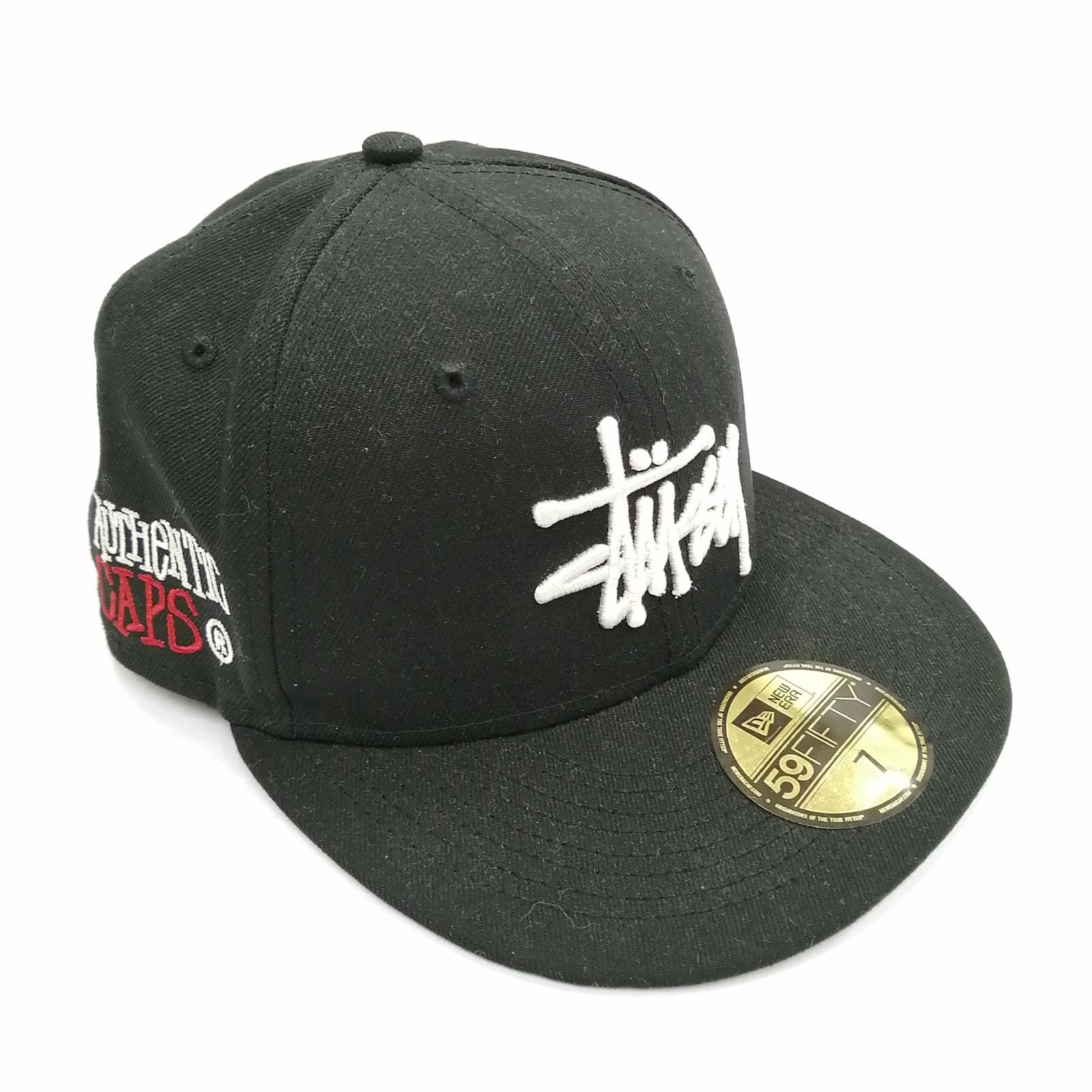 STUSSY NEW ERA コラボ 59FIFTY ベースボール キャップ サイズ 7 55.8㎝ ブラック 黒 帽子 AUTHENTIC CAPS ステューシー ニューエラ