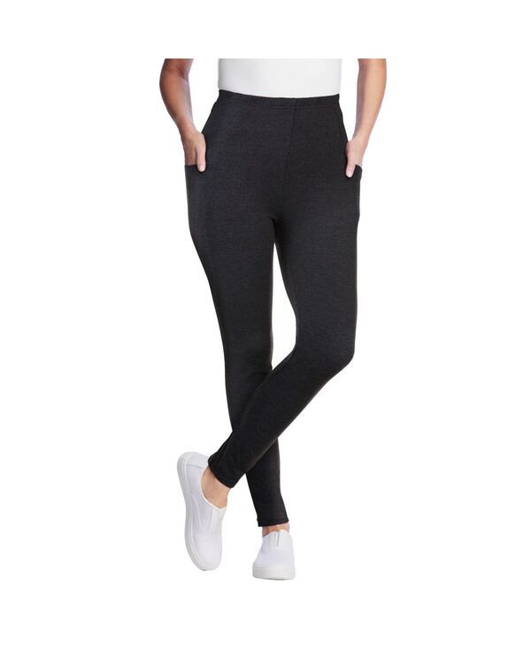 ウーマン ウィズイン レディース ボトムス レギンス トール コットン ニット Woman Within Womens Within Tall StretchCotton Knit PullOn Pocket Leggings Heather charcoal