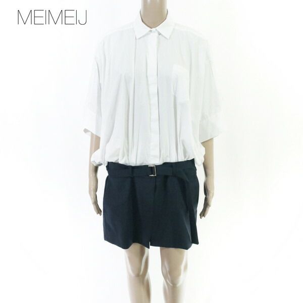 80%OFF 新品 メイメイジェイ MEIMEI J ワンピース 40 EOP1808 Mサイズ ホワイト ネイビー レディース ドッキングワンピース セパレート風 シャツワンピース イタリア製