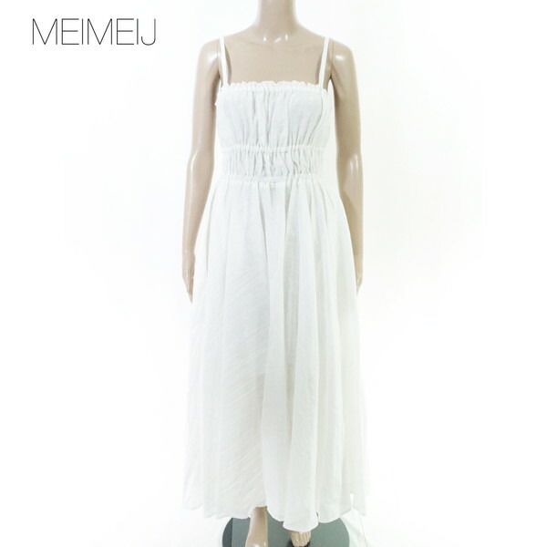 80%OFF 新品 メイメイジェイ MEIMEI J ワンピース 40 EOP1817 Mサイズ オフホワイト レディース ロングワンピース ノースリーブ リネン イタリア製