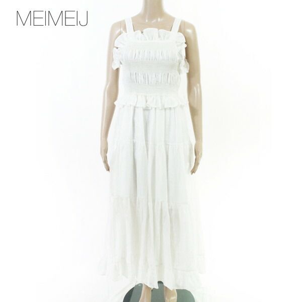 80%OFF 新品 メイメイジェイ MEIMEI J ワンピース 40 EOP1826 Mサイズ オフホワイト レディース ロングワンピース リネン シャーリング イタリア製