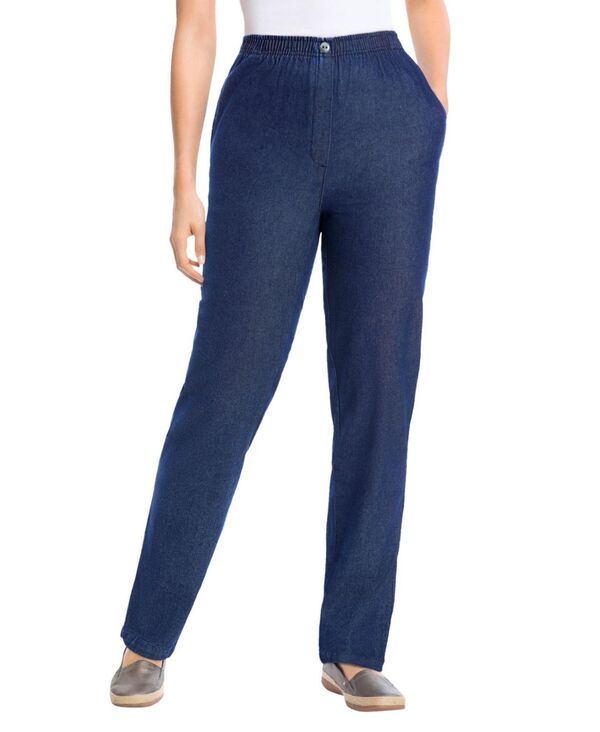 ウーマン ウィズイン レディース ボトムス デニムパンツ コットン ジーンズ Woman Within Womens Within StraightLeg AllCotton Denim PullOn 7Day ElasticWaist Jeanstonewa