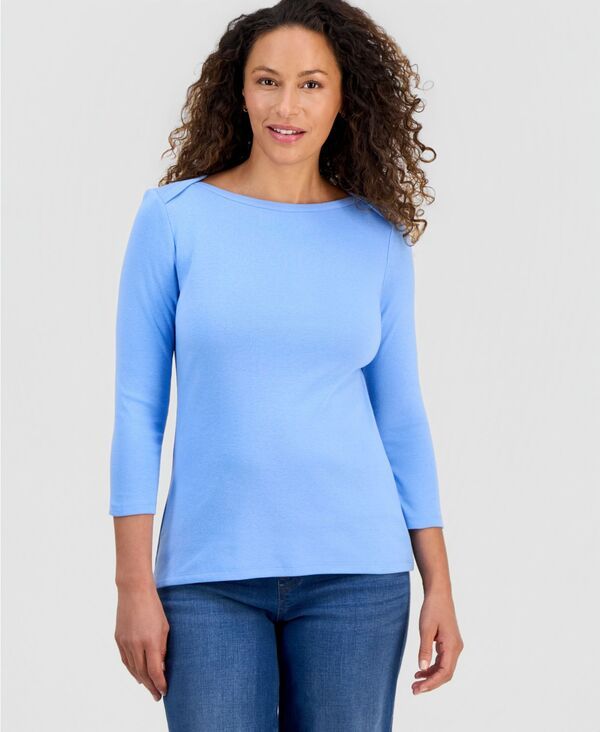 スタイルアンドコー レディース トップス シャツ コットン Style Co Womens Pima Cotton 34Sleeve BoatNeck Top Sky Dew
