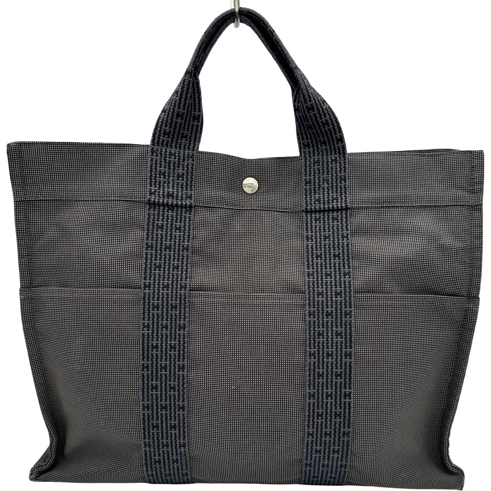 エルメス HERMES エールライントートMM グレー シルバー金具 トワル レディース トートバッグ