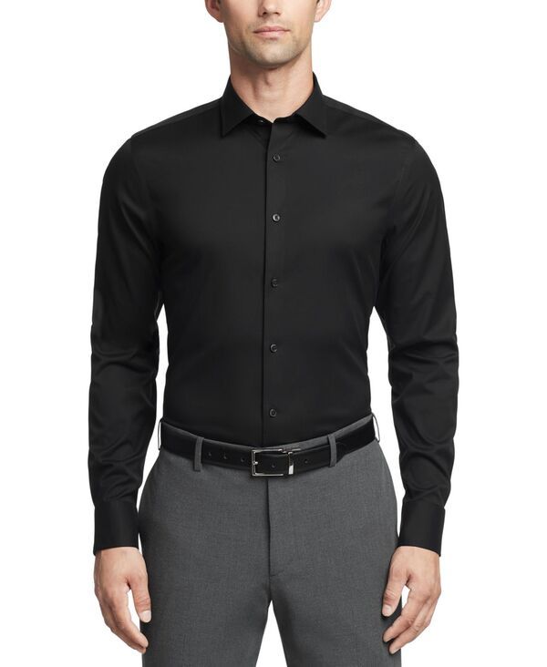 カルバンクライン メンズ トップス シャツ スリムフィット コットン Calvin Klein Mens Refined Cotton Stretch Dress Shirt Regular Slim Fit BLACK ブラック