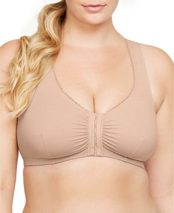 グラマライズ レディース アンダーウェア ブラジャー プラスサイズ コットン Glamorise Womens Full Figure Plusize Complete Comfort Wirefree Cotton TBack Bra 1908 Cafe