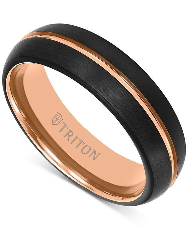 トリトン メンズ アクセサリー リング Triton Mens TwoTone Brushed Finish Wedding Band in Rose Black Tungsten Carbide Rose Black ブラック
