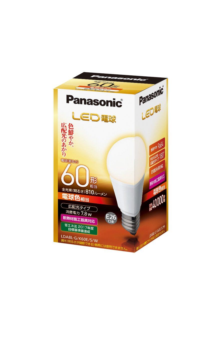 新品 パナソニック LED電球 口金直径26mm 電球60W形相当 電球色相当(7.8W) 一般電球・広配光タイプ 密閉形器具対応 LDA8LGK60ESW