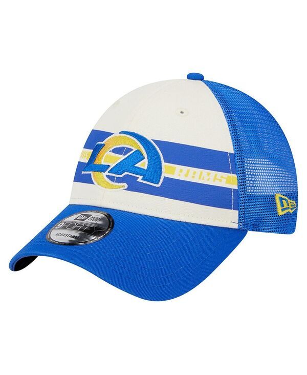 ニューエラ メンズ アクセサリー 帽子 New Era Mens Cream Royalos Angeles Rams Team Stripe Trucker 9FORTY Snapback Hat Cream Royal クリーム