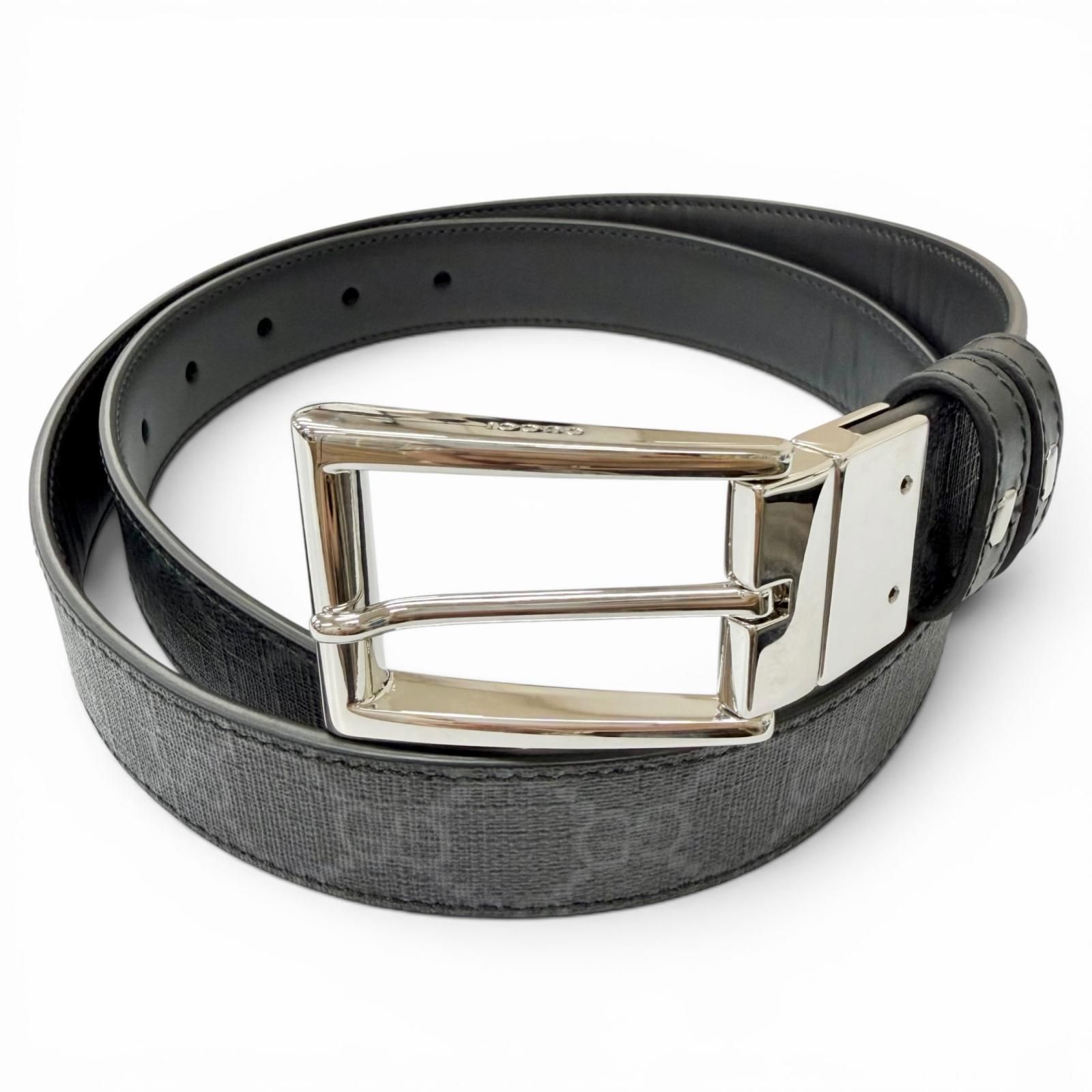 未使用品□GUCCI グッチ 771105 レザー GGスプリームキャンバス スクエア バックル付き リバーシブル ベルト ブラック 90/36 イタリア製 メンズ 箱・保存袋付き