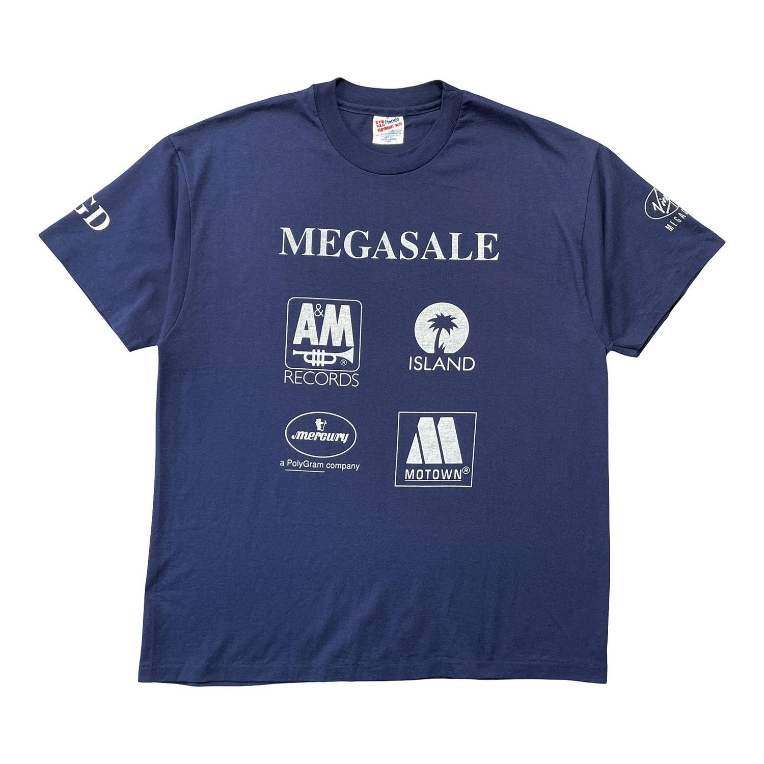 古着 USA製 90S Hanes MEGASALE 音楽レーベル モータウン アイランドレコード ヴィンテージ Tシャツ プリント メンズXL ネイビー シングルステッチ BA5723 7,094円