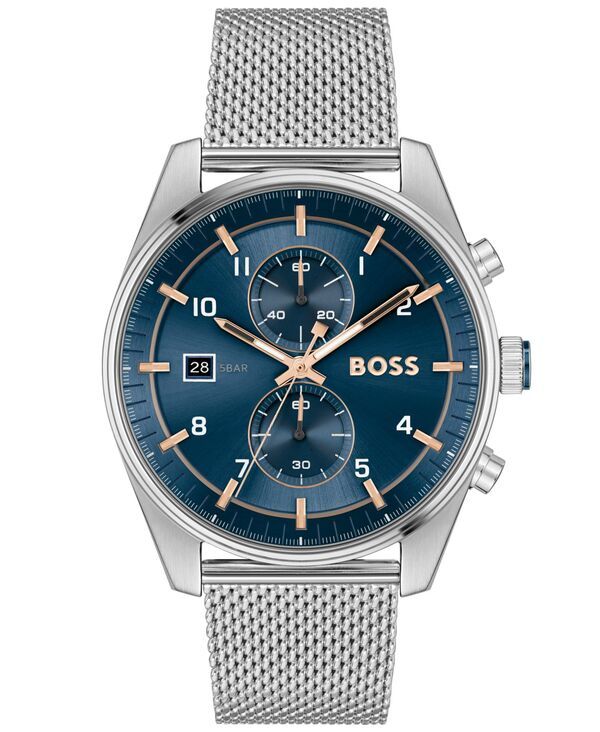 ヒューゴボス メンズ アクセサリー 腕時計 Tシャツ Hugo Boss Mens Skytraveller Quartz Fashion Chrono SilverTone Stainless Steel Watch 44mm Stainless Steel